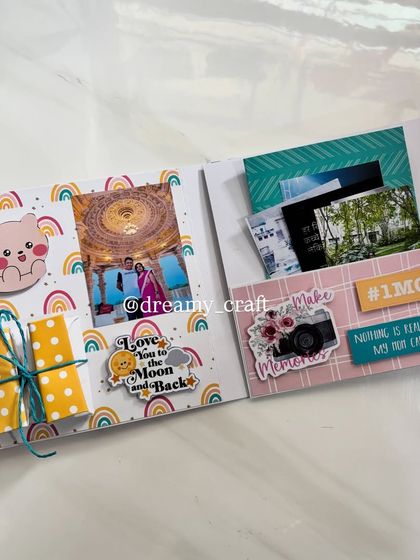 This page from a mom's birthday album includes cute stickers and a pocket holding more photos, with a sweet message that says "Nothing is really lost until a mom can't find it."