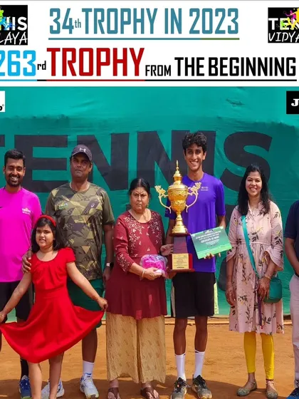 Celebrating Aarjun Pandit's win at the 5th Shri Rajesh Patel Memorial Super-Series AITA Tennis Tournament.