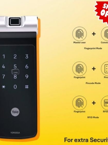 We are committed to providing advanced security at a special offer price. This image illustrates the different security modes of the Yale YDR 50 GA, including master and common user fingerprint settings for tiered access control.