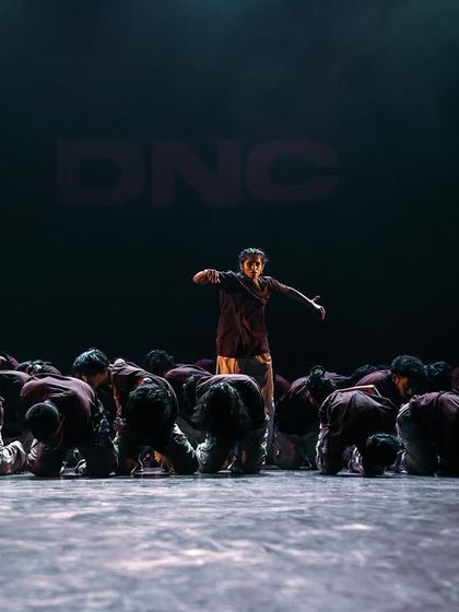 A dramatic moment from a showcase performance. We teach our students how to use the stage and connect with the audience through powerful storytelling.