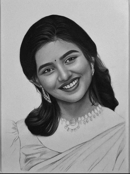 A nearly complete version of the same portrait, before the final details on the saree were added.