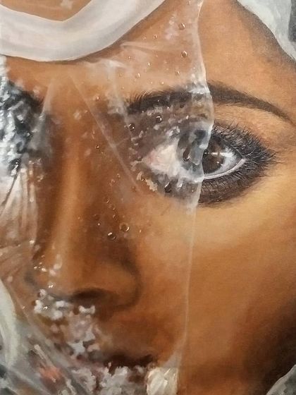 Another process shot for 'Fear', showing the development of the snake and the distorted eye behind the plastic. Building these realistic textures in layers is crucial.