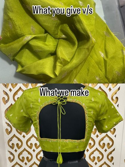 From a simple piece of green fabric to a stylish blouse with a square back cutout. This is a great example of a simple yet trendy design.