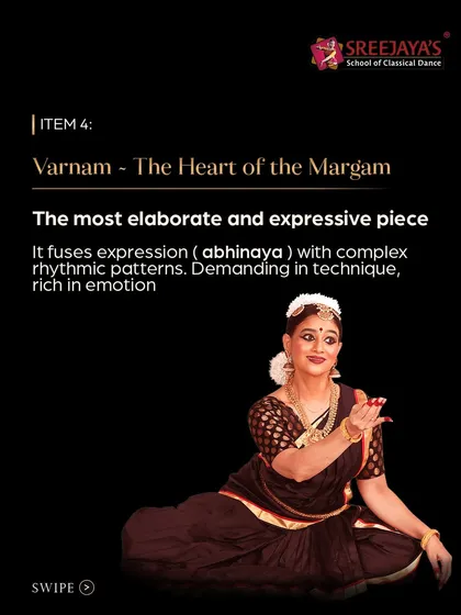 The Margam, Item 4: Varnam. This is the heart of the Margam, the most elaborate piece, fusing complex rhythms with rich emotion.