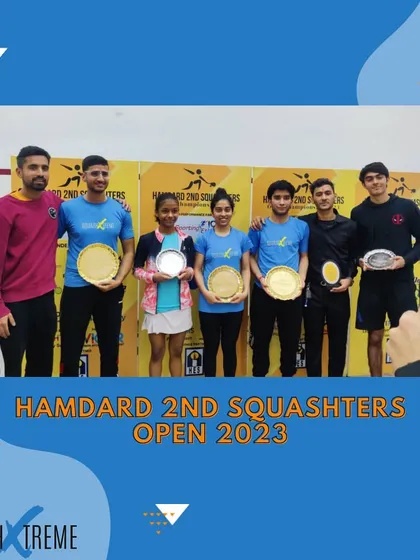 Our academy's results from the Hamdard 2nd Squashters Open 2023, with winners in Boys U-19, Women's, and Pro Coach categories.