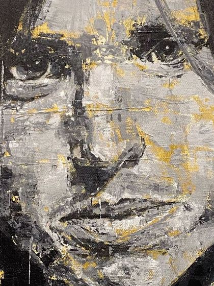 A close-up from my 'Legends of Our Time' exhibition. This piece uses a stark black, white, and gold palette to create a powerful, almost haunting, portrait.