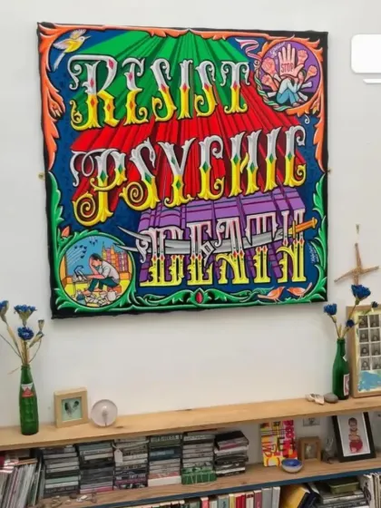The "Resist Psychic Death" piece hanging in a client's home in the UK.