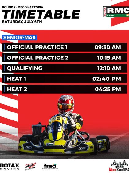 The Saturday schedule for the Senior Max class at Round 2.