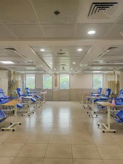 This chemotherapy facility at the Cancer Care Centre in Ranchi was designed to prioritize patient comfort during treatment. We ensured the space is well-lit with natural light from large windows and organized with ample room between stations, reducing the stress often associated with clinical environments.