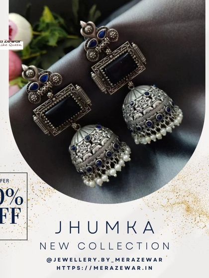 Here is the black and blue stone version of my oxidized jhumka. The dark, rich color makes it a versatile choice that pairs well with many different outfits, from casual kurtis to dressy sarees.