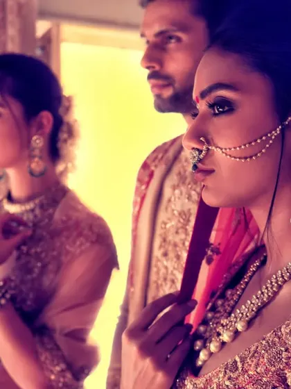 Reflections of regal grace. A beautifully composed moment from the Shyamal & Bhumika campaign, capturing a story through a simple glance in the mirror.
