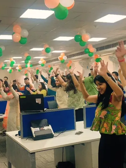 This is the vibe during a festival celebration at Yes Bank. My corporate sessions are a perfect, healthy addition to any special occasion, from Independence Day to company milestones, promoting team building through the joy of dance.