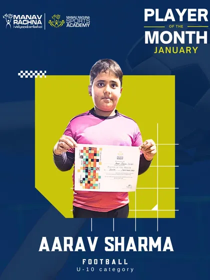 Aarav Sharma, our Football Player of the Month for January (U-10). His passion for the game shines through in every practice session.