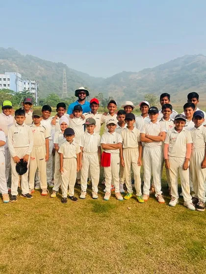 A group photo with the Player of the Match, Shlok Mao. We celebrate individual success as a team.