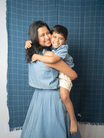 The bond between a mother and her son is so precious. My studio sessions are relaxed, allowing for these natural, candid hugs and happy smiles to unfold organically.