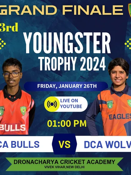 The official match-up poster for the Grand Finale of the 3rd Youngster Trophy, featuring the captains of DCA Bulls and DCA Wolves (Eagles).