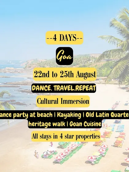 Dance, travel, repeat. Our 4-day trip to Goa is perfect for those who want to combine beach life with culture. It includes a dance party, kayaking, and exploring the Old Latin Quarters.