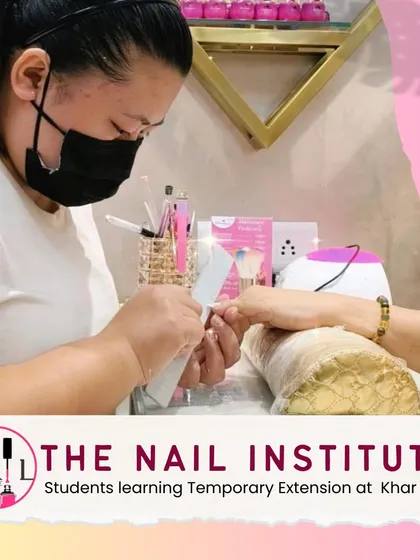 At our Khar branch, a student practices applying temporary extensions, a quick and popular service to learn.