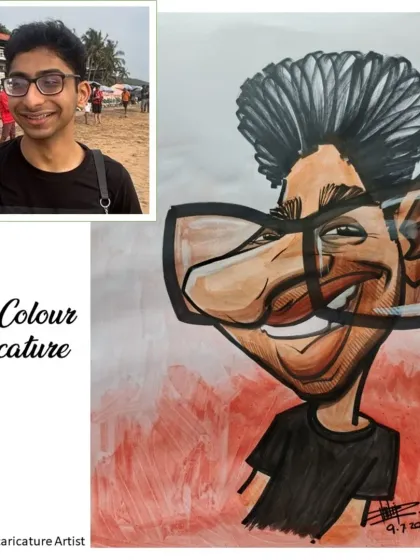 Another example of a live color caricature, this time from a photo taken at the beach. The color adds a lot of energy to the drawing.