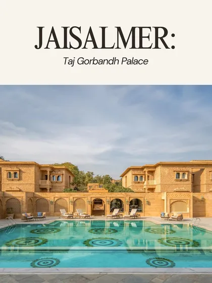 The Taj Gorbandh Palace in Jaisalmer, a beautiful heritage property with a classic Rajasthani feel, ideal for an authentic desert wedding.