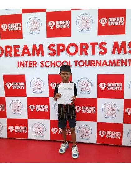 Shanay Gharat with his certificate after winning a bronze medal in the Boy's Under 10 category at the MSSA Interschool tournament. A great start for a young player.