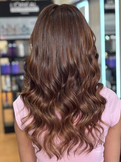 The final result of our Hazelnut Brown perfection. The color is warm, shiny, and has beautiful dimension.