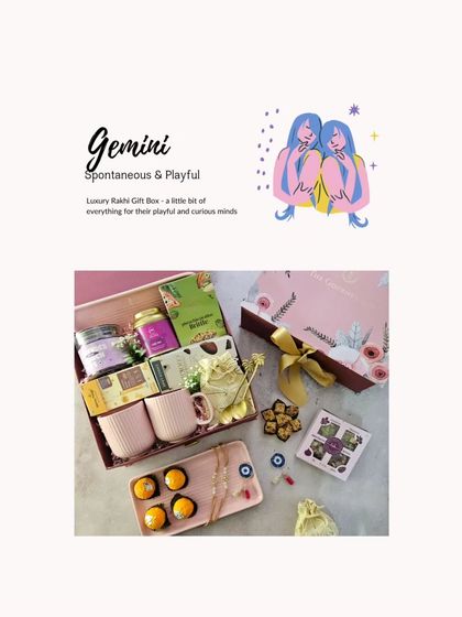 The spontaneous and playful Gemini will love this Luxury Rakhi Gift Box. It's filled with a little bit of everything, from mugs and trays to a variety of snacks, to satisfy their curious minds.