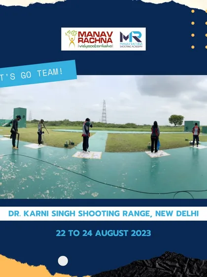 A wide view of the shotgun range during our internal competition. We provide our athletes with access to premier facilities like the Dr. Karni Singh Shooting Range for comprehensive training.