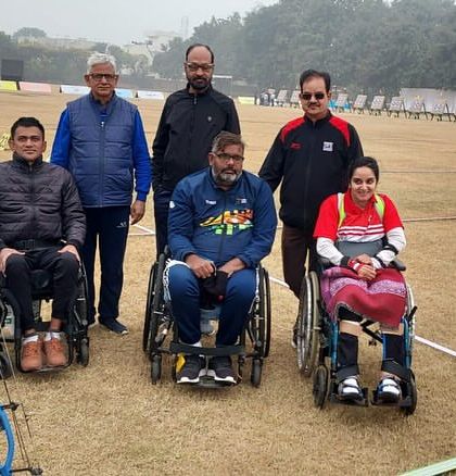 Our para-archery team at the 5th Para National Archery Tournament. This image captures the spirit of competition and camaraderie on the field, where our athletes demonstrated exceptional skill and determination.