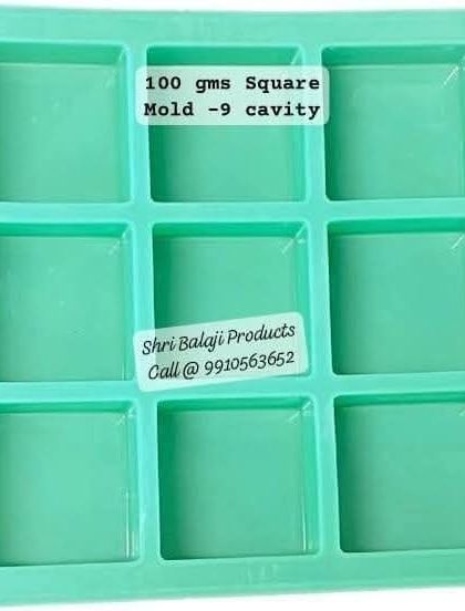 The 9-cavity square mold is a customer favorite. It produces perfectly shaped 100-gram bars that are easy to stamp, wrap, and sell.