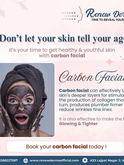 This graphic explains the benefits of a Carbon Facial. It effectively targets deeper skin layers to stimulate collagen, which helps plump the skin, reduce fine lines, and create a tighter, more glowing appearance. It's a great way to fight the signs of aging.