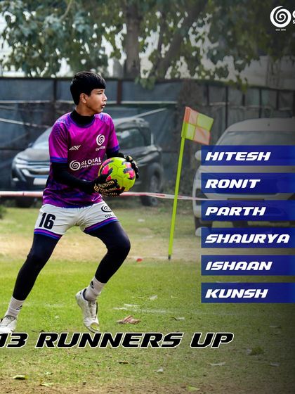 A graphic celebrating our U13 runners-up team, listing the names of the talented players.