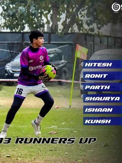 A graphic celebrating our U13 runners-up team, listing the names of the talented players.