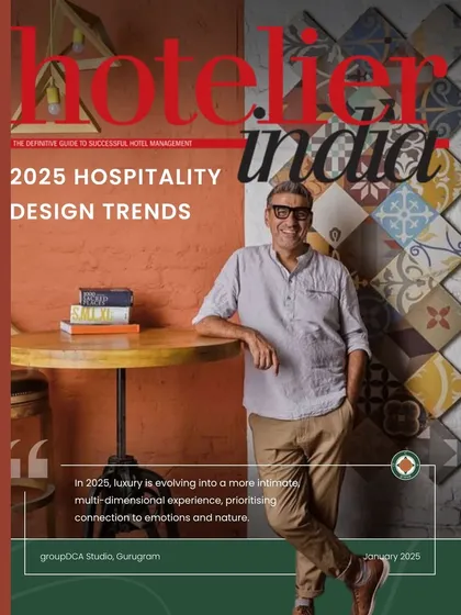 Our principal, Amit Arora, was featured on the cover of Hotelier India, sharing insights on 2025 hospitality design trends. The feature discusses the shift from opulence to well-being, with a focus on biophilic design, emotional connection, and personalized experiences.