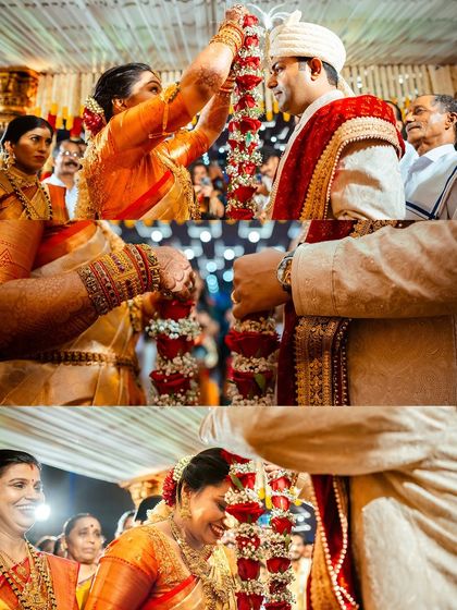 The Varmala ceremony, a beautiful tradition symbolizing acceptance and unity, captured from different perspectives.