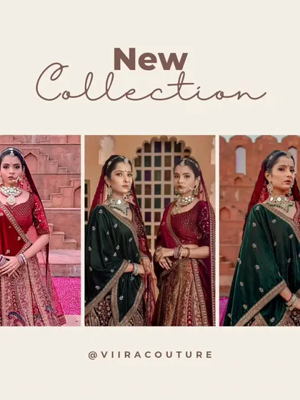 A collage showcasing the variety within my new bridal collection, featuring two different but equally stunning lehengas.