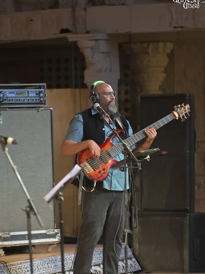 Our bassist laying down the groove at the Bengaluru Ganesh Utsava. His music provides the foundation for our explorations.