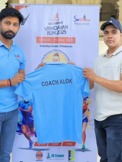 Receiving my official 'Coach Alok' shirt for the Vrindavan Run.