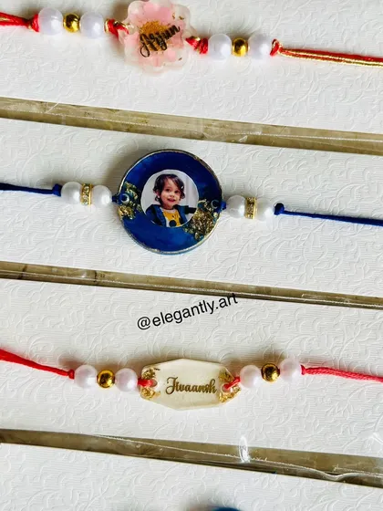 More custom Rakhis, including ones with photos and names, crafted with love for my clients.