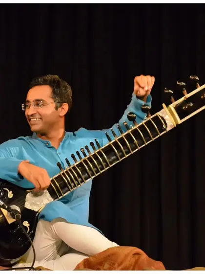 A triumphant moment at the conclusion of a piece at the IIC, Delhi.