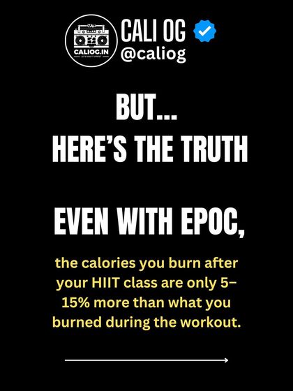 But here's the truth about EPOC. The extra calories you burn after your HIIT class are only about 5-15% more than what you burned during the workout.