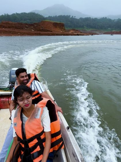 A couple enjoying a speedboat ride in Wayanad. Our trips are great for couples looking for an adventurous getaway.