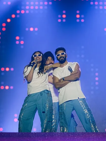 A cool, relaxed moment on stage during a hip-hop flavored performance. This shows our versatility in choreographing different styles, from Bollyhop to contemporary, to fit the vibe of any song or artist.