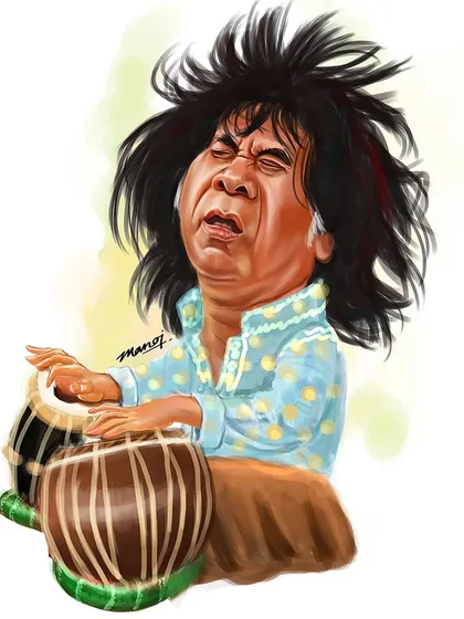 A tribute to the tabla maestro, Ustad Zakir Hussain, capturing his passion in performance.