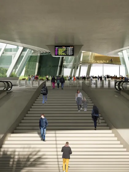 The main circulation spine of the station, designed for clarity and ease of movement.
