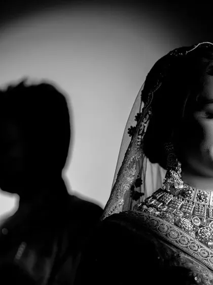 The black and white version of the shadow silhouette portrait, emphasizing the shapes and emotions in a timeless way.
