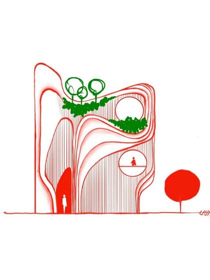 Every idea starts with a doodle. This is the initial sketch for our "Water & Wind" residence, the first step in creating its unique, flowing facade.
