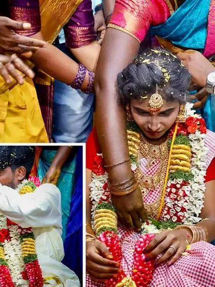 Capturing the key moments of a traditional wedding ceremony is something I specialize in. This collage shows the Thaali tying ritual, a beautiful and significant part of a Tamil wedding. I focus on getting clear, emotional shots of these important traditions.