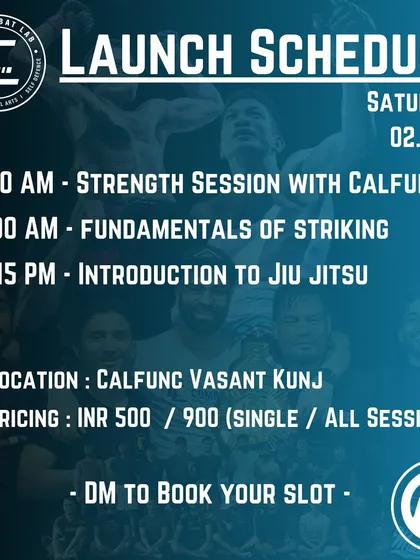 This was the launch schedule for our new facility. It gives you an idea of the kind of special events and introductory sessions we run. We had a strength session with Calfunk, fundamentals of striking, and an intro to jiu-jitsu all in one day.