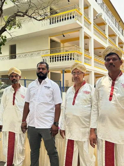 Our service team dressed in traditional panche and peta at an event for JHS Institutions. We pride ourselves on providing not just food, but an authentic cultural presentation for your guests.